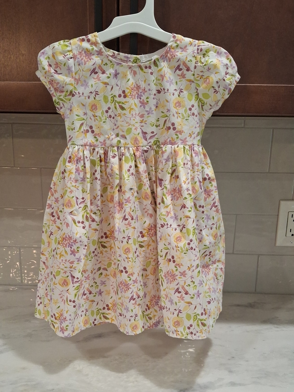 Girls Floral Cotton Dress in Pastel Pink and Yellow